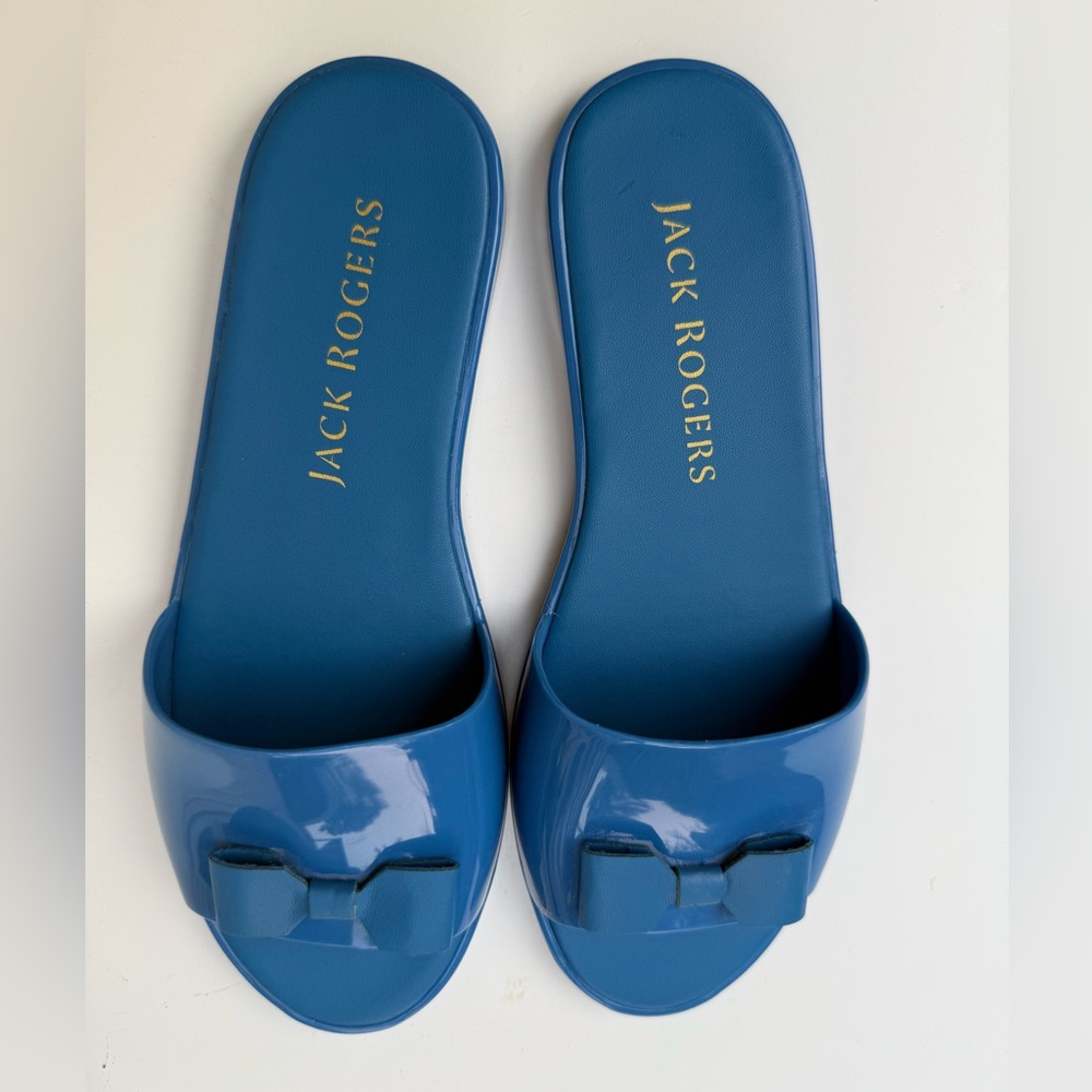 Jack Rogers Blue Jelly Slides Sandals, Front Bow, made in Brazil, NWOT, size 8 - Picture 4 of 8